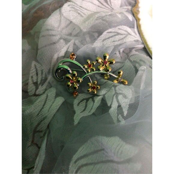 Artisan Silver Gold & Orange Floral Brooch Pin SO PRETTY! - Picture 10 of 16